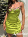 Sexy Green Soft Satin Spaghetti Straps Sleeveless Sheath Mini Dresses/ Homecoming Dresses With Applique, HD0303