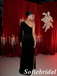 Black Velvet One Shoulder Long Sleeve Formal Gown Rhinestones Slit Evening Dress for Cocktail Party, PD01262
