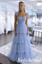 Elegant Tulle Square Tiered Corset Formal Evening Gown Ruffle Strap Backless Party Dress, PD01264