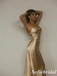 Sexy Champagne Gold Satin Spaghetti Straps Cowl Neck Backless Maxi Formal Dress, PD01268
