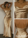 Sexy Champagne Gold Satin Spaghetti Straps Cowl Neck Backless Maxi Formal Dress, PD01268