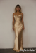 Sexy Champagne Gold Satin Spaghetti Straps Cowl Neck Backless Maxi Formal Dress, PD01268
