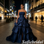 Glam Navy Blue Strapless Satin Tiered Ruffle Prom Dress with High Slit, Formal Evening Gown, PD01271