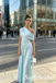 Light Blue One Shoulder Satin Prom Dress | Elegant Ruched Formal Evening Gown, PD01275