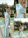 Light Blue One Shoulder Satin Prom Dress | Elegant Ruched Formal Evening Gown, PD01275