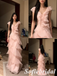 Blush Pink V Neck Ruffle Tiered Tulle Formal Gown Evening Party Dress, PD01277