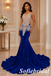 Royal Blue Illusion Mesh Rhinestone Spaghetti Strap Mermaid Prom Gown, PD01288