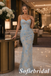 Light Blue Spaghetti Straps Sweetheart Lace Applique Mermaid Evening Gown, PD01291