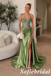 Sage Green Satin Corset Spaghetti Strap Mermaid Prom Dress With High Slit, PD1298