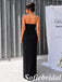 Two Piece Black Crepe Bustier Column Long Formal Dress For Wedding Guest, PD1307