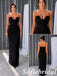 Two Piece Black Crepe Bustier Column Long Formal Dress For Wedding Guest, PD1307