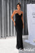 Two Piece Black Crepe Bustier Column Long Formal Dress For Wedding Guest, PD1307