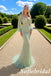 Sage Beaded Tulle Mermaid Prom Dress Long Puff Sleeve Formal Gown, PD1308