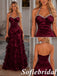 Luxury Burgundy Silk Satin Halter Backless Mermaid Prom Dress Rhinestone Detail 3D Flowers, PD1312