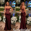 Burgundy Satin Strapless Corset Mermaid Formal Evening Dress, PD1314