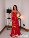 Elegant Red Satin Spaghetti Strap Evening Gown With Gold Sun Embroidery, PD1317