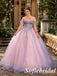 Romantic Pink Lavender Off Shoulder Floral Tulle Ball Gown, PD1323