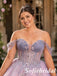 Romantic Pink Lavender Off Shoulder Floral Tulle Ball Gown, PD1323