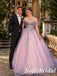 Romantic Pink Lavender Off Shoulder Floral Tulle Ball Gown, PD1323