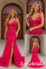Stunning Hot Pink Sequin Spaghetti Straps Open Back Mermaid Gown with High Slit , PD1326