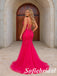 Stunning Hot Pink Sequin Spaghetti Straps Open Back Mermaid Gown with High Slit , PD1326