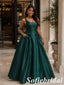 Elegant Dark Green Satin Scoop Neck Ball Gown With Bows And Pockets, PD1328