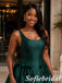 Elegant Dark Green Satin Scoop Neck Ball Gown With Bows And Pockets, PD1328