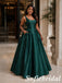 Elegant Dark Green Satin Scoop Neck Ball Gown With Bows And Pockets, PD1328