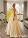 Romantic Pale Yellow Satin Strapless Ball Gown With Back Bow, PD1329