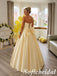 Romantic Pale Yellow Satin Strapless Ball Gown With Back Bow, PD1329