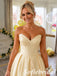 Romantic Pale Yellow Satin Strapless Ball Gown With Back Bow, PD1329