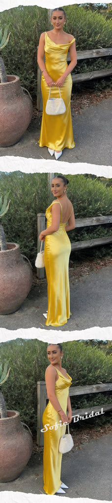 Sexy Soft Satin Asymmetrical Neck Sleeveless Mermaid Maxi Prom Dress/Wedding Guest Dresses, PD01176