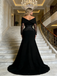 Elegant Black Crepe Party Dress Lace Long Sleeves Mermaid Maxi Prom Dress/Wedding Guest Dresses, PD01187