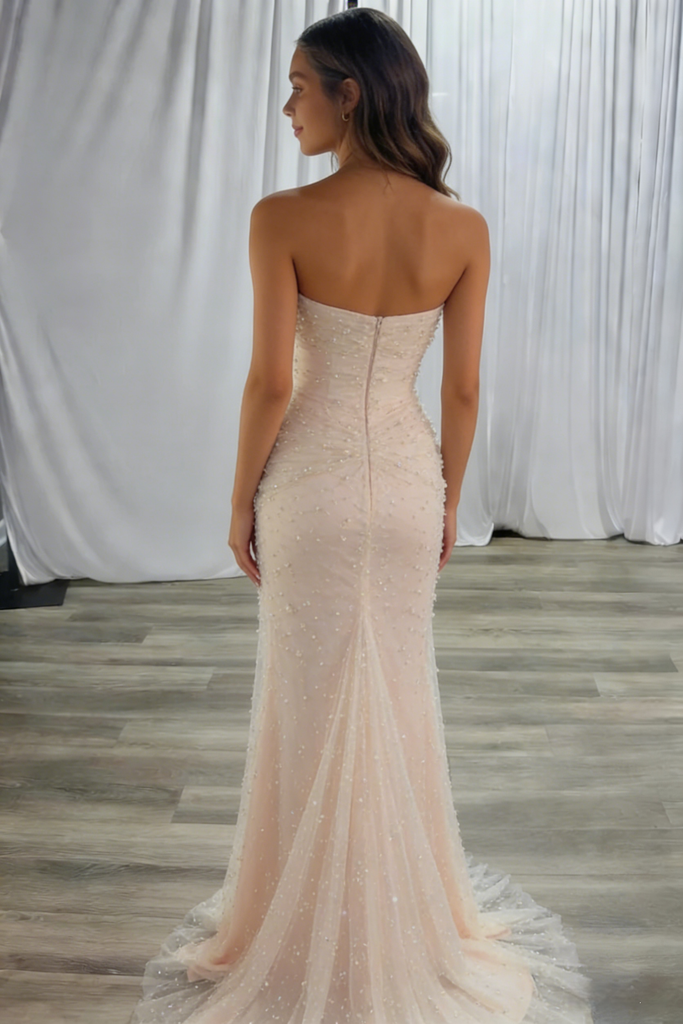 Elegant Tulle Sweetheart Sleeveless Mermaid Maxi Prom Dress/Graduation Dresses With Beading, PD01195