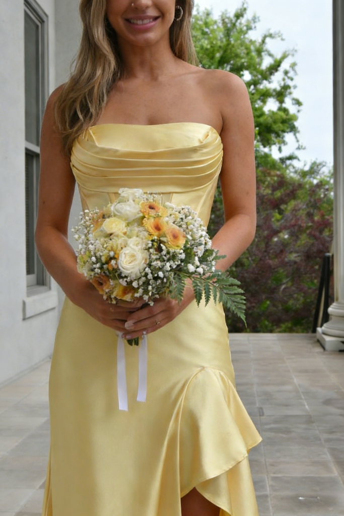 Shiny Soft Satin Sweetheart Sleeveless Side Slit Mermaid Maxi Prom Dress/Graduation Dresses With Ruffles, PD01197