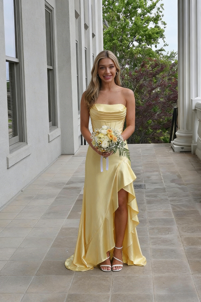 Shiny Soft Satin Sweetheart Sleeveless Side Slit Mermaid Maxi Prom Dress/Graduation Dresses With Ruffles, PD01197