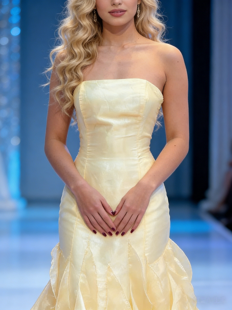 Shiny Organza Sweetheart Sleeveless Mermaid Maxi Prom Dress/Graduation Dresses With Ruffles, PD01198