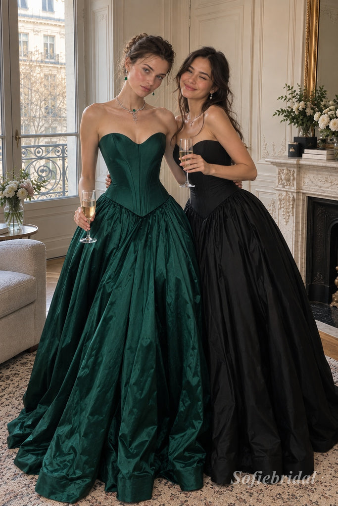 Emerald Green Satin Sweetheart Corset Bodice Ball Gown Floor Length Evening Dress,PD13847