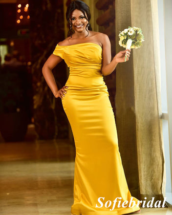 Sexy Soft Satin One Shoulder Sleeveless Mermaid Floor Length Bridesmaid Dresses, SFWG00550