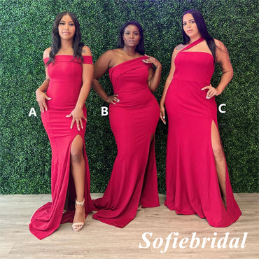 Mismatched Soft Satin Side Slit Mermaid Floor Length Bridesmaid Dresses, SFWG00570