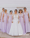 Elegant Pink Chiffon Short Sleeves A-Line Floor Length Bridesmaid Dresses With Lace, SFWG00534