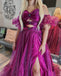 Sexy Organza Sweetheart Side Slit A-Line Long Prom Dresses, PD0950