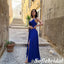 Sexy Royal-Blue Spaghetti Straps V-Neck Sleeveless Criss Cross Side Slit A-Line Long Prom Dresses, PD0926