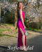 Sexy Elastic Satin V-Neck Lace Up Back Side Slit Mermaid Long Prom Dresses, PD0879