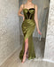 Sexy Soft Satin And Velvet Spaghetti Straps  Side Slit Mermaid Long Prom Dresses, PD0946