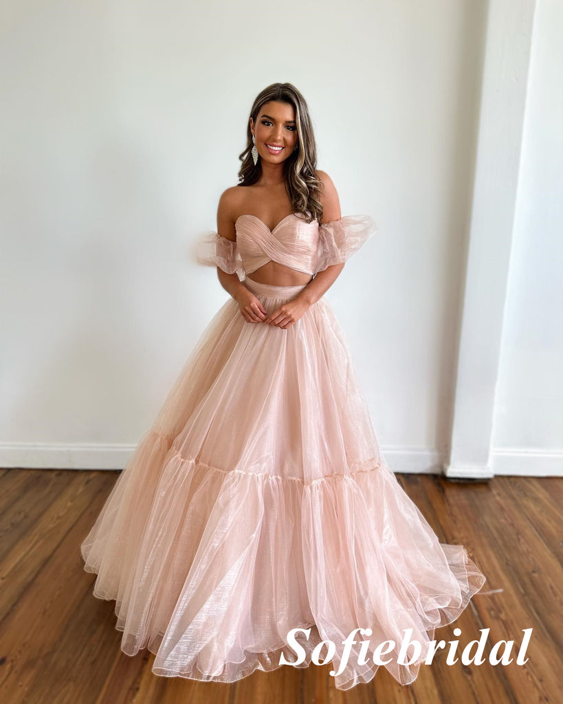 Sexy Two Pieces Sweetheart A-Line Long Prom Dresses, PD0932