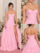 Pink Stretch Crepe Strapless Sweetheart Corset High Slit Pleated Floor Length Evening Dress,PD13850