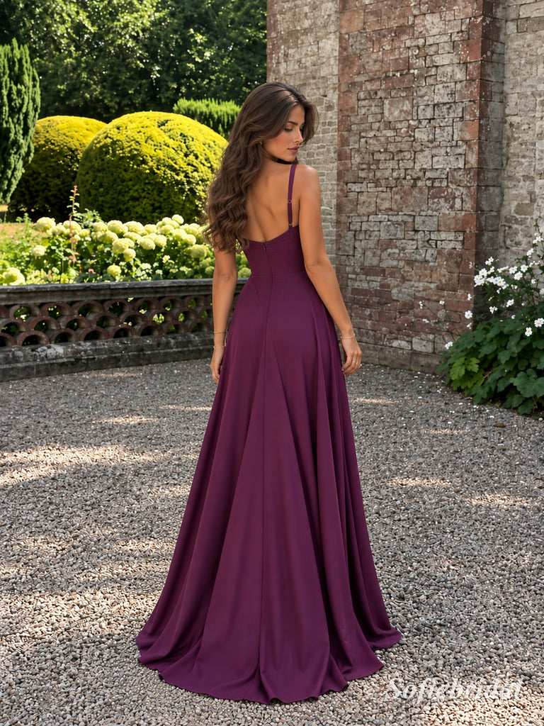 Plum Chiffon Wide Strap Sweetheart A-Line Gown With Twisted Ruched Bodice & Flowy Full Skirt, PD13882