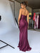 Deep Purple Strapless Beaded Satin Mermaid Dress, Sweetheart Floor Length Formal Gown,PD13900