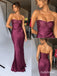 Deep Purple Strapless Beaded Satin Mermaid Dress, Sweetheart Floor Length Formal Gown,PD13900